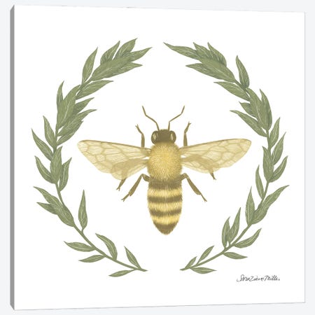 Happy To Bee Home I Yellow Canvas Print #SZM22} by Sara Zieve Miller Art Print