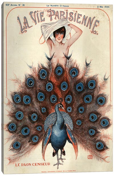 1925 La Vie Parisienne Magazine Cover Canvas Art Print - Peacock Art