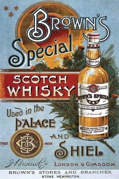Vintage Kitchen Posters: 1890s Brown's Special Whisky Advert by The Advertising Archives