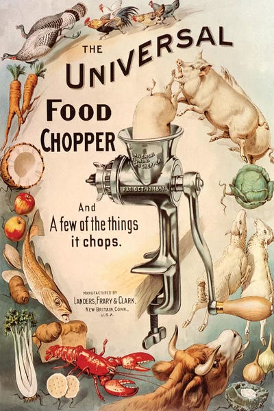 Vintage Kitchen Posters: 1890s Universal Food Processors Magazine Advert by The Advertising Archives