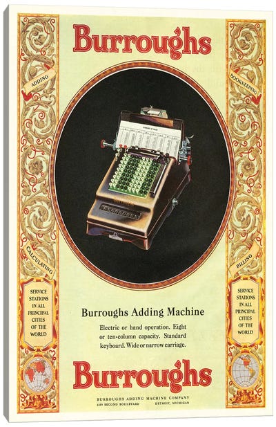 1920s Burroughs Adding Machine Magazine Advert Canvas Art Print