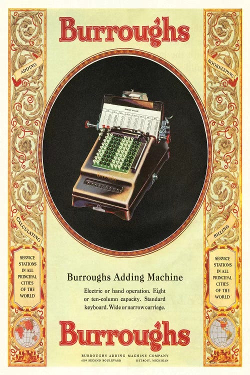 1920s Burroughs Adding Machine Magazine Advert by The Advertising Archives wall art