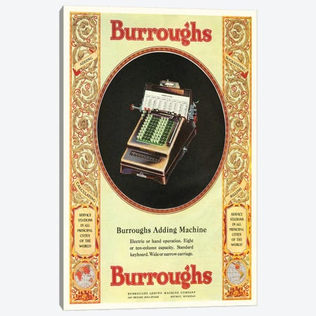 1920s Burroughs Adding Machine Magazine Advert Canvas Print #TAA227} by The Advertising Archives Canvas Wall Art