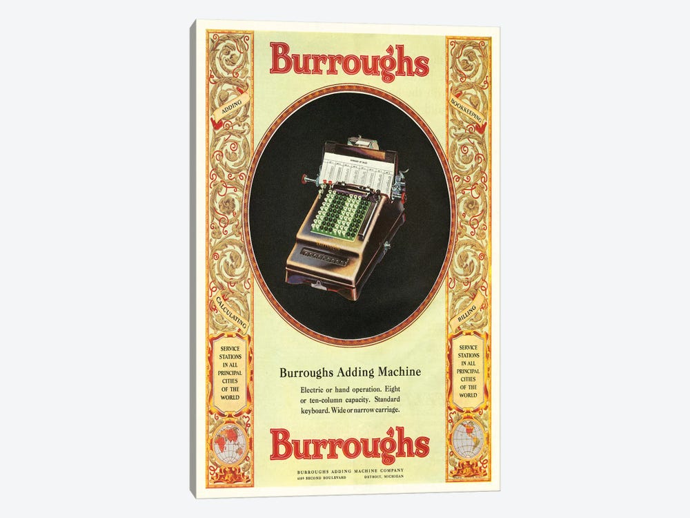 1920s Burroughs Adding Machine Magazine Advert by The Advertising Archives 1-piece Canvas Print