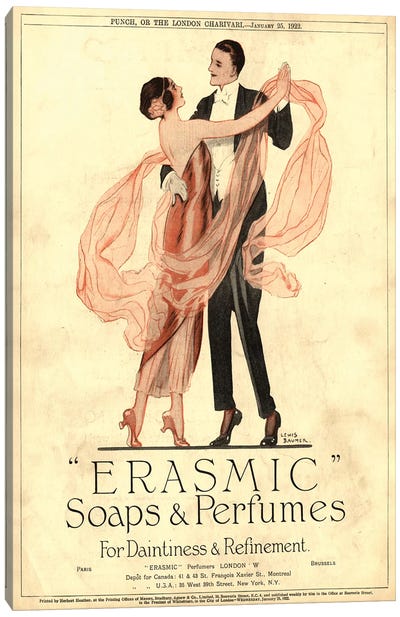 1920s Erasmic Soaps Magazine Advert Canvas Art Print - The Advertising Archives