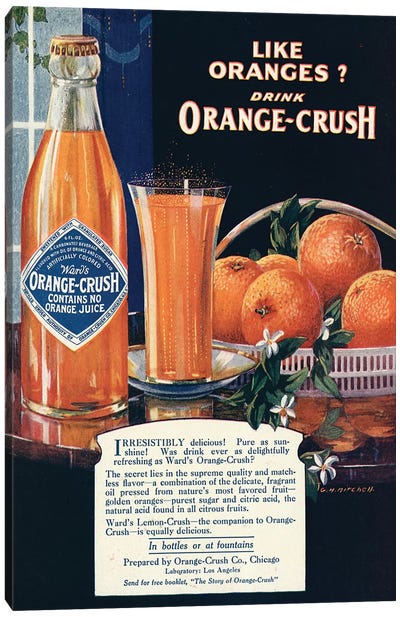 1920s Orange Crush Magazine Advert Canvas Art Print - Food & Drink Posters