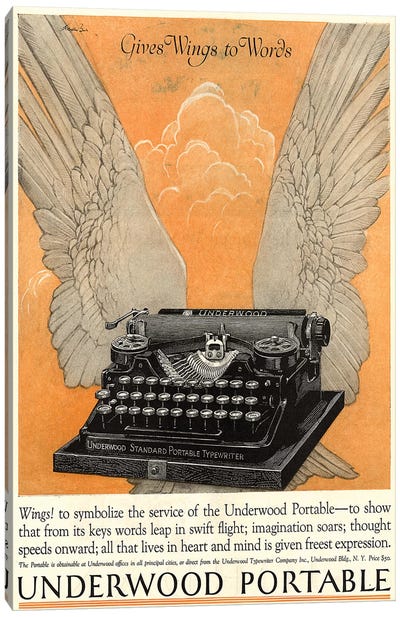 1922 Underwood Typewriter Magazine Advert Canvas Art Print - Typewriters