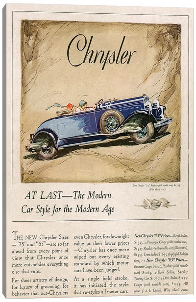 1928 Chrysler Magazine Advert Canvas Art Print
