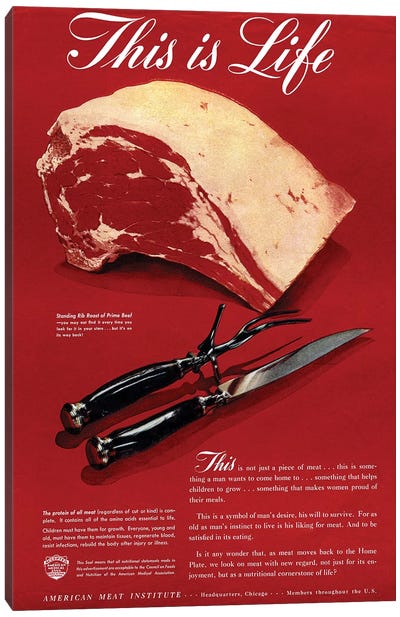 1940s American Meat Institute Beef Magazine Advert Canvas Art Print - Meat Art