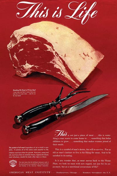 Vintage Kitchen Posters: 1940s American Meat Institute Beef Magazine Advert by The Advertising Archives