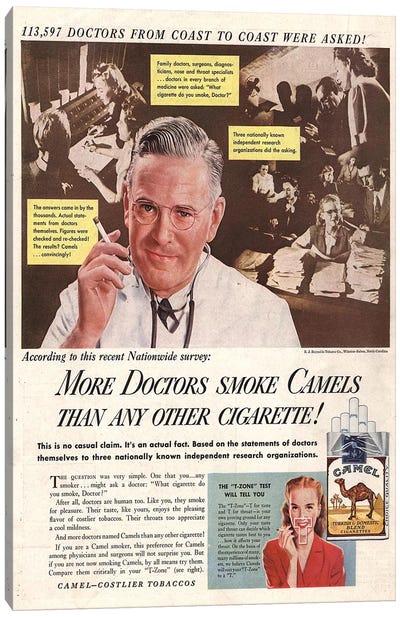 1940s Camel Cigarettes Magazine Advert Canvas Art Print - Vintage Posters