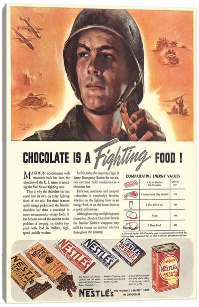 1940s Nestle Chocolate Magazine Advert Canvas Art Print - Food & Drink Posters