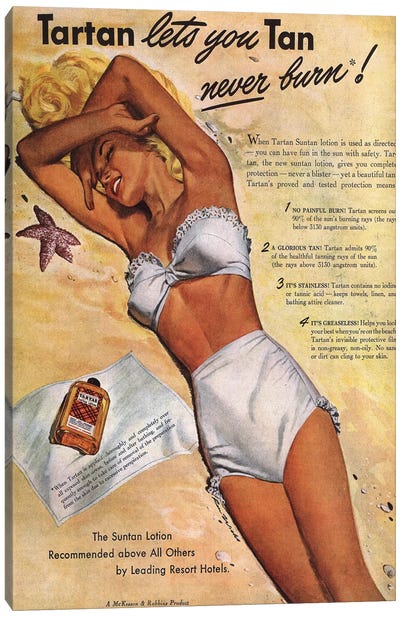 1940s Tartan Sunscreen Magazine Advert Canvas Art Print - Historical Fashion Art