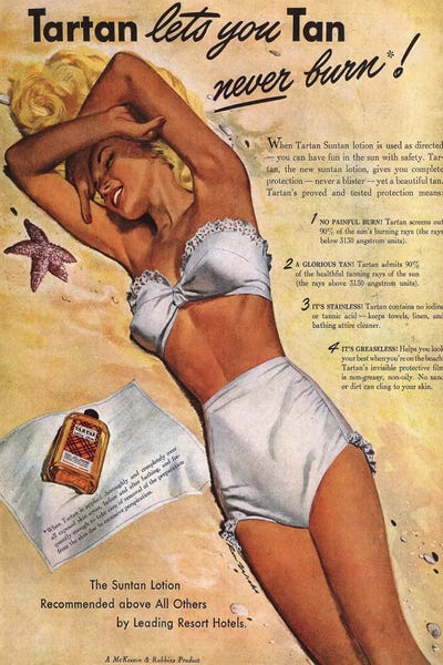 The Advertising Archives: 1940s Tartan Sunscreen Magazine Advert by The Advertising Archives