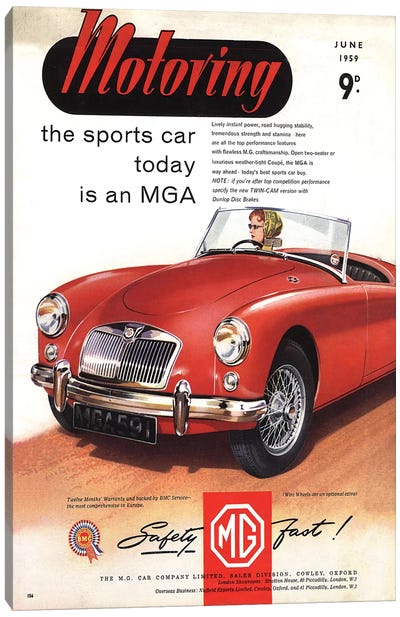 1950s MG Convertible Magazine Advert Canvas Art Print