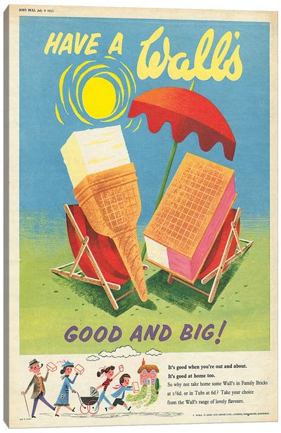 1950s Walt's Ice Cream Magazine Advert Canvas Art Print - Food & Drink Posters