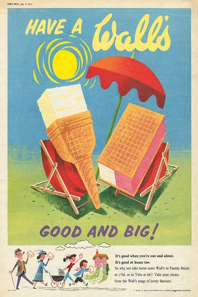 Vintage Kitchen Posters: 1950s Walt's Ice Cream Magazine Advert by The Advertising Archives