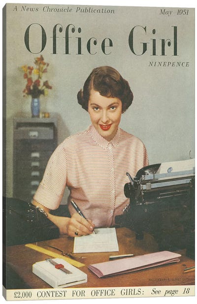 1951 Office Girl Magazine Cover Canvas Art Print - The Advertising Archives