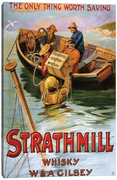 1900s Strathmill Whisky Poster Canvas Art Print - Rowboat Art