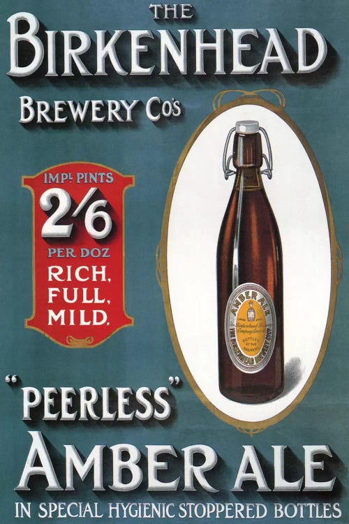 1910s UK Birkenhead Amber Ale Poster