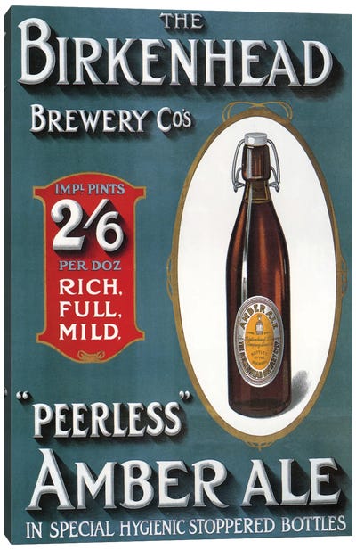 1910s UK Birkenhead Amber Ale Poster Canvas Art Print - Beer Art