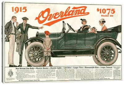 1910s Willys-Overland Magazine Advert Canvas Art Print - The Advertising Archives