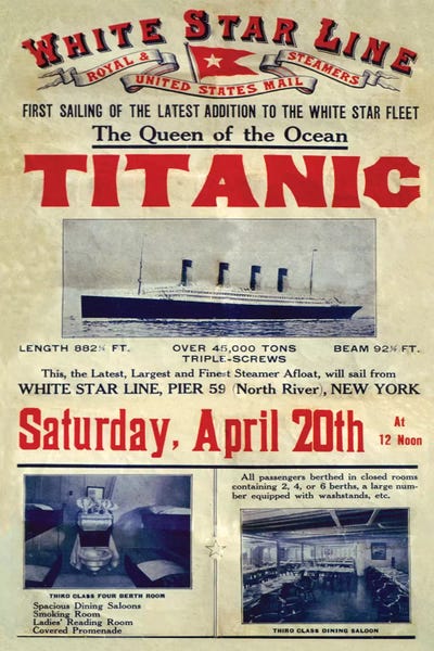 Vintage & Retro: 1912 UK Titanic Poster by The Advertising Archives