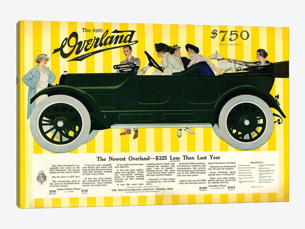 1916 Willys-Overland Magazine Advert by The Advertising Archives 1-piece Canvas Wall Art