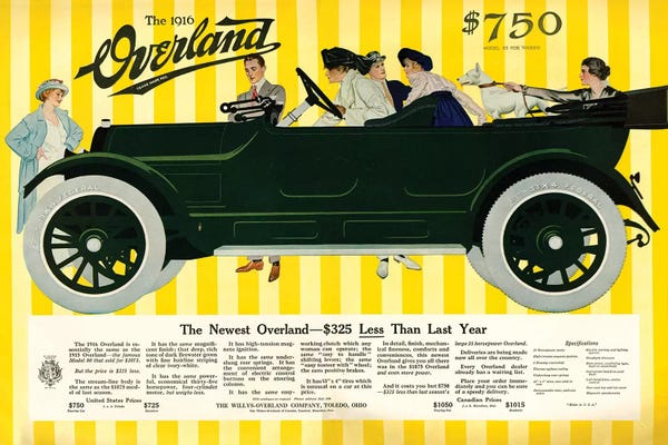 The Advertising Archives: 1916 Willys-Overland Magazine Advert by The Advertising Archives