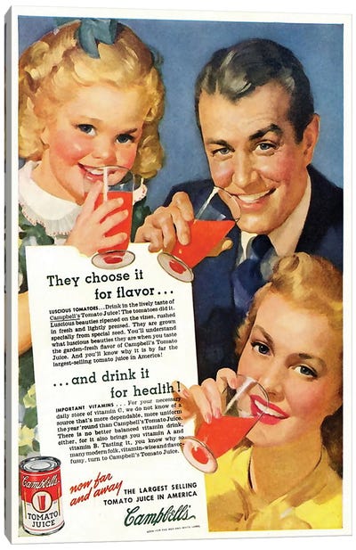 1920s Campbell's Tomato Juice Magazine Advert Canvas Art Print - Family Art