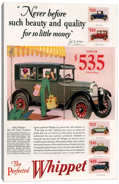 1920s Willys-Knight Magazine Advert Canvas Art Print - The Advertising Archives
