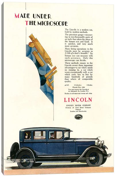 1929 Lincoln Magazine Advert Canvas Art Print