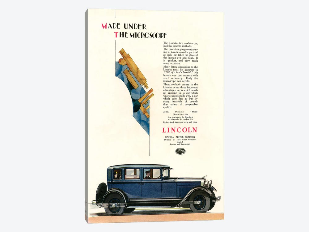 1929 Lincoln Magazine Advert by The Advertising Archives 1-piece Canvas Print