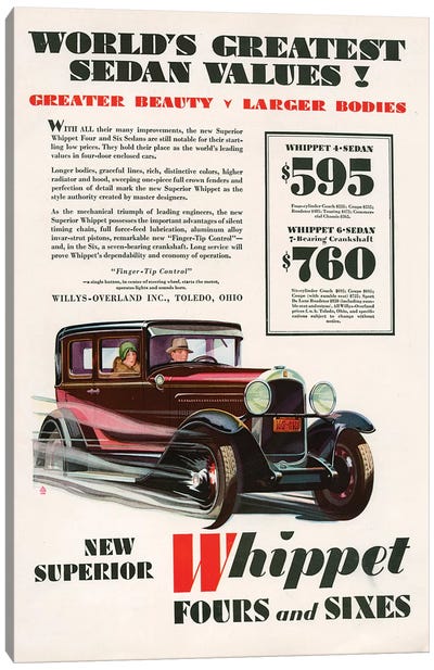 1929 Willys-Knight Magazine Advert Canvas Art Print - The Advertising Archives