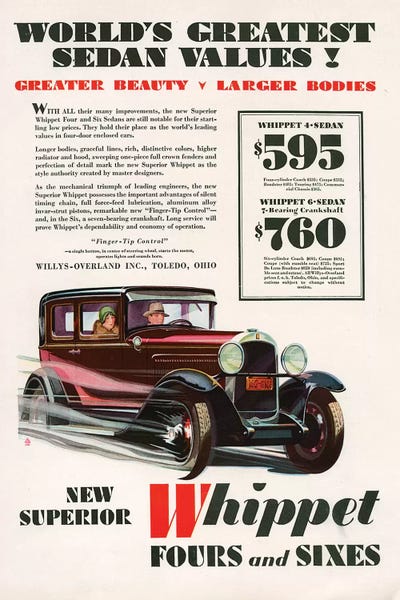 Magazines: 1929 Willys-Knight Magazine Advert by The Advertising Archives