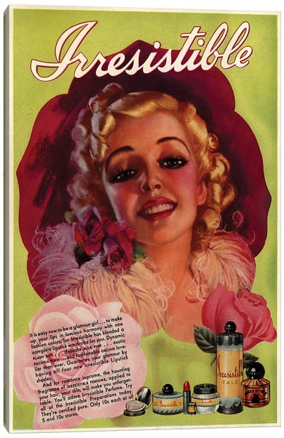 1930s Irresistible Perfume Magazine Advert Canvas Art Print - Make-Up Art