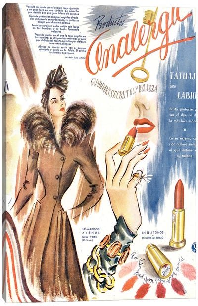 1930s Lipstick Magazine Advert Canvas Art Print - Make-Up Art