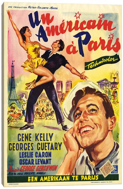 1951 An American In Paris Movie Poster Canvas Art Print - Romance Movie Art