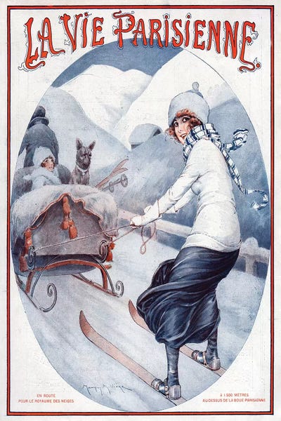 Skiing: 1923 La Vie Parisienne Magazine Cover by Maurice Milliere