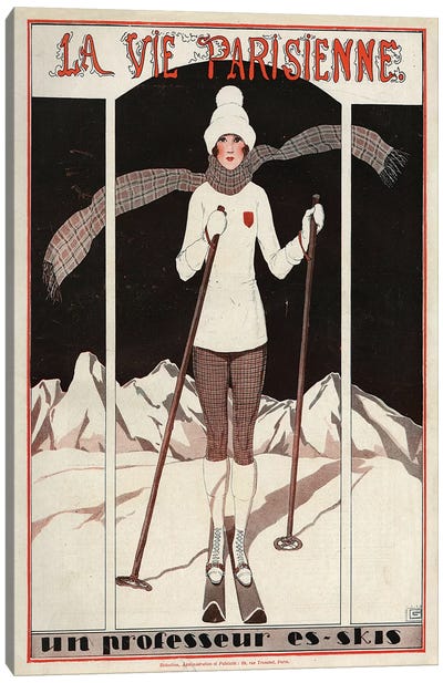 1924 La Vie Parisienne Magazine Cover Canvas Art Print - Skiing Art