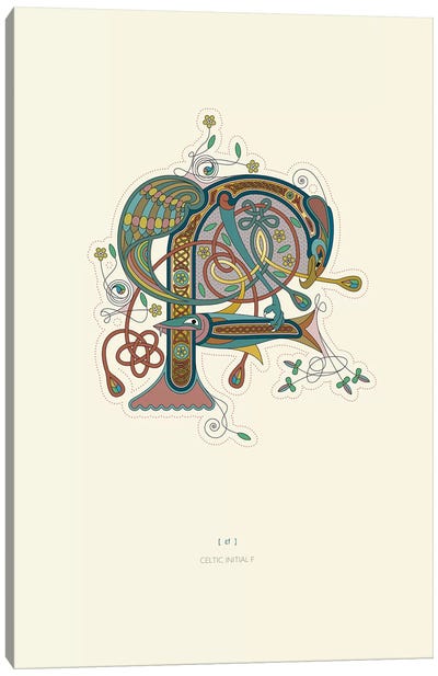 F Celtic Initial Canvas Art Print - Alphabet Art