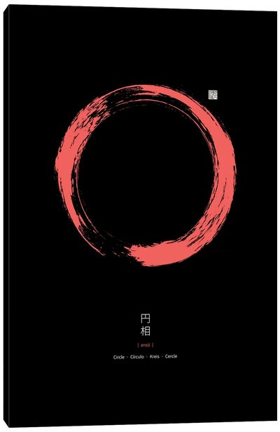 Red Enso On Black Background Canvas Art Print
