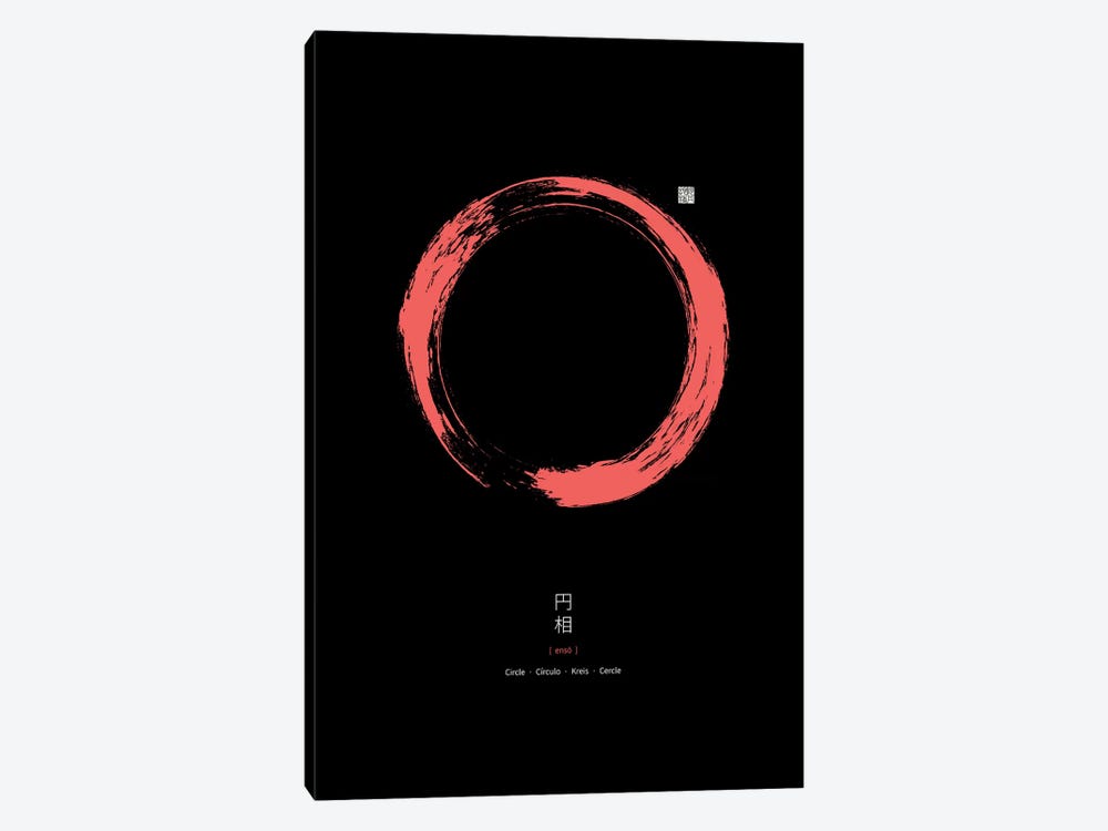 Red Enso On Black Background by Thoth Adan 1-piece Canvas Artwork
