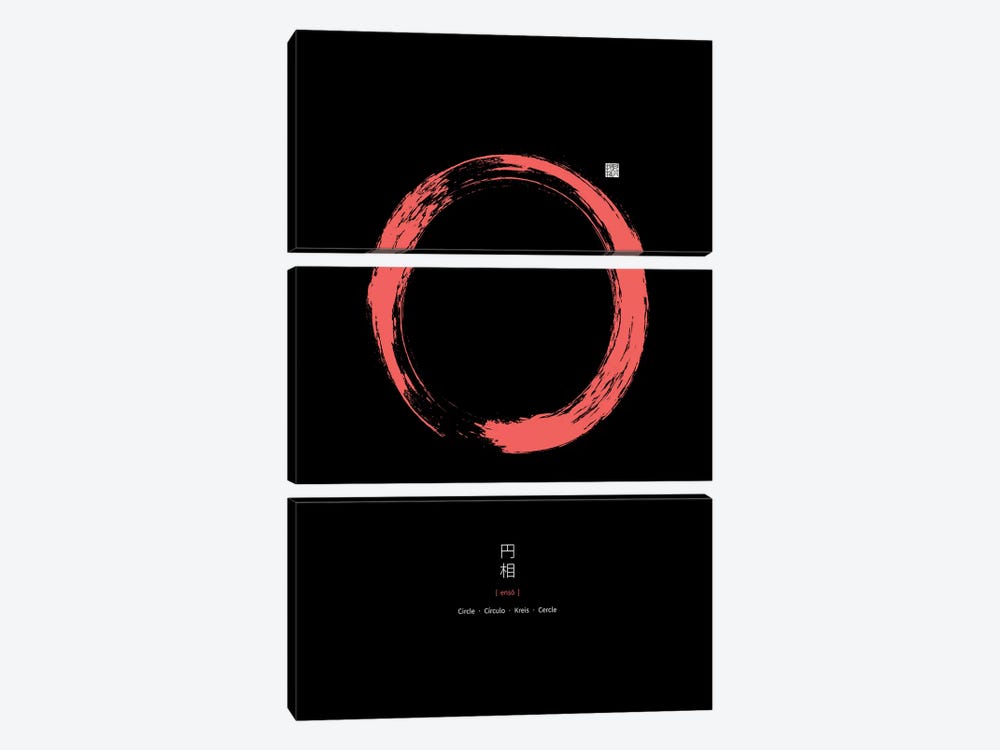 Red Enso On Black Background by Thoth Adan 3-piece Canvas Artwork