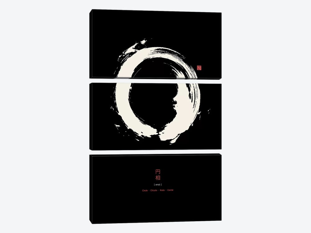Enso On Black Background by Thoth Adan 3-piece Canvas Print