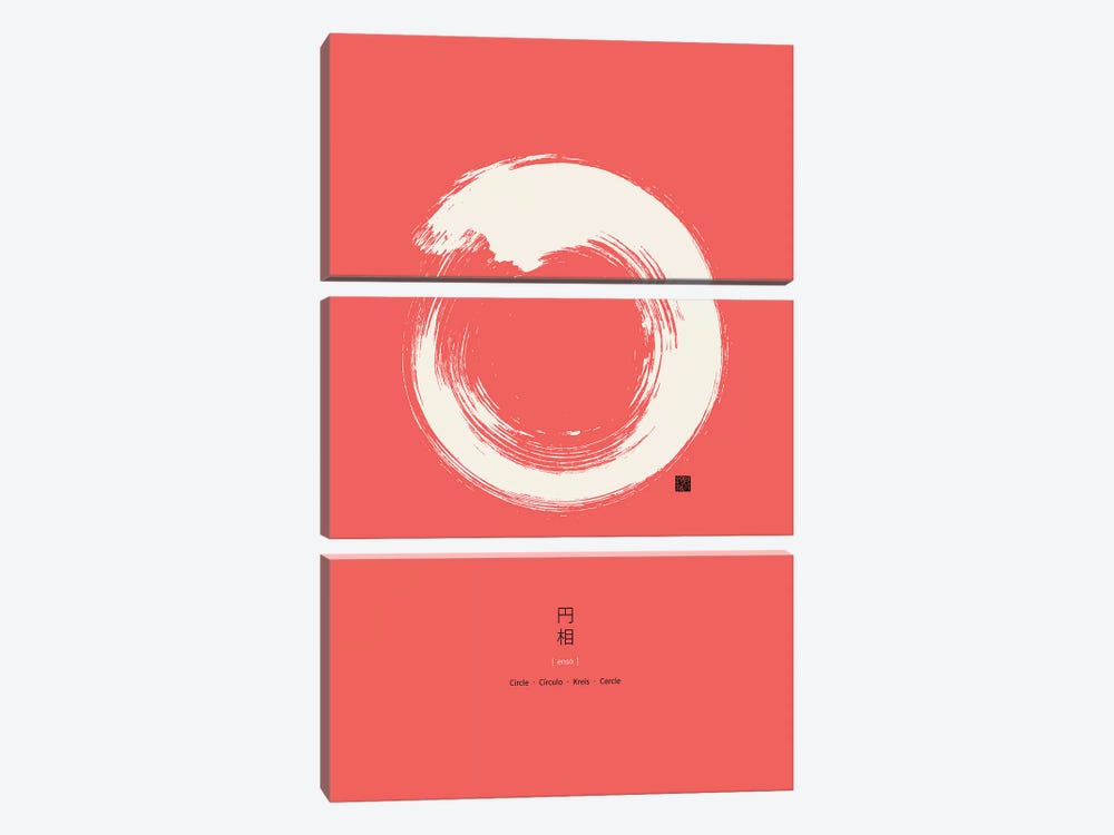 Enso On Red Background by Thoth Adan 3-piece Canvas Wall Art