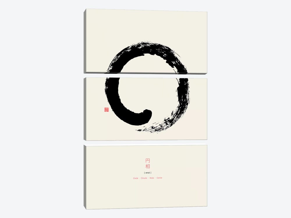 Enso On White Background by Thoth Adan 3-piece Canvas Print