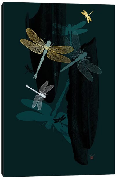 Midnight Dragonflies Canvas Art Print - Dragonfly Art