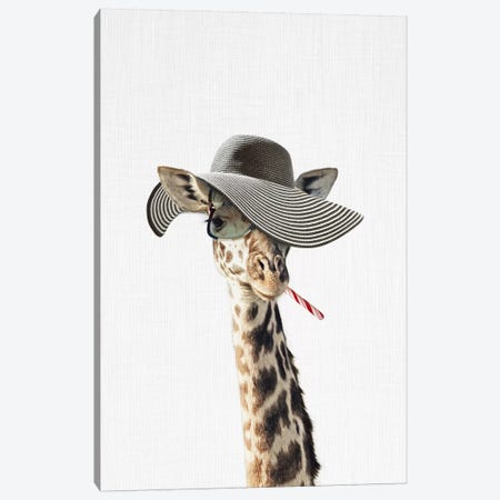 Giraffe Dressed In A Hat Canvas Print #TAI6} by Tai Prints Canvas Artwork