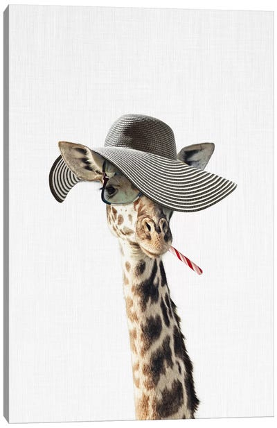 Giraffe Dressed In A Hat Canvas Art Print - Giraffe Art